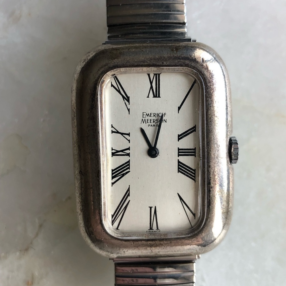 Vintage Emerich Meerson Paris Solid Sterling Silver Tank Rectangle Case Watch - Picture 5 of 9